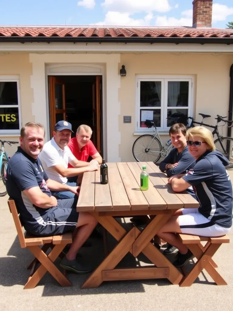 A diverse group of AERO CLUB DE BRIVE members socializing and sharing stories in a relaxed setting at the club's facilities, showcasing the community aspect.